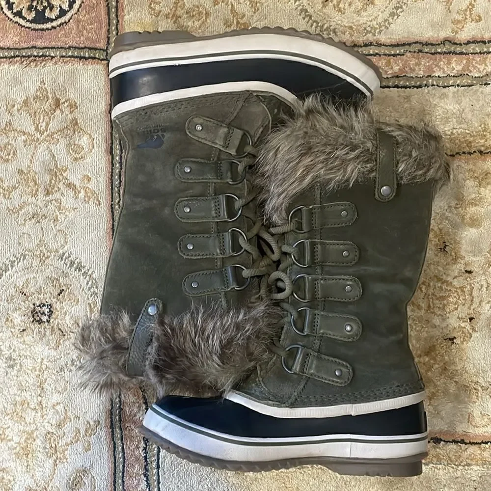 Sorel Joan of Arctic Warm Waterproof Green Suede Women’s Sz 6 Winter Snow Boots